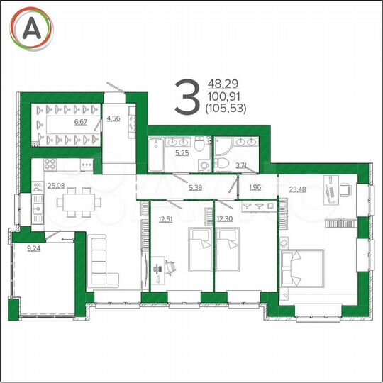 3-к. квартира, 106,5 м², 3/10 эт.