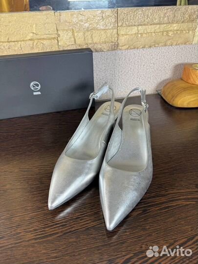 Туфли слингбэки 36,5р Эконика Premium серебро нов