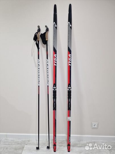 Лыжи беговые с креплениями, ботинки, палки и чехол