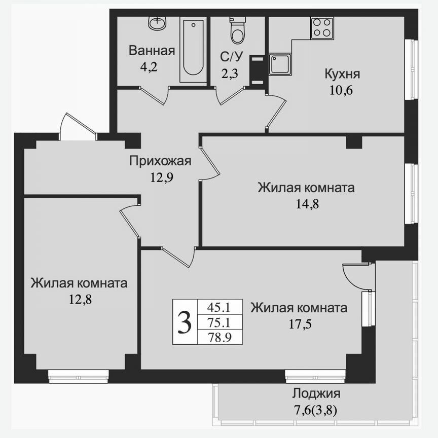 3-к. квартира, 83,3 м², 11/15 эт.