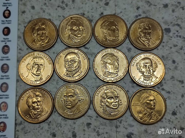 США 1 доллар набор 12 монет Президенты