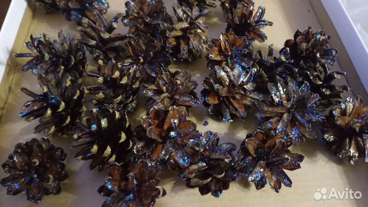 Маленькие сосновые шишки.Лакированные,в блёстках