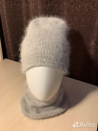 Шапка бини двойная с пайетками зимняя
