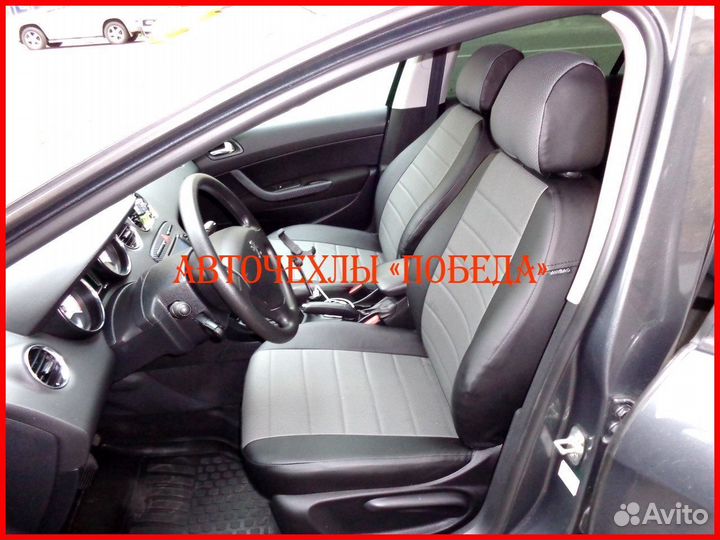 Чехлы Peugeot 408 из экокожи чёрно-серые Классика