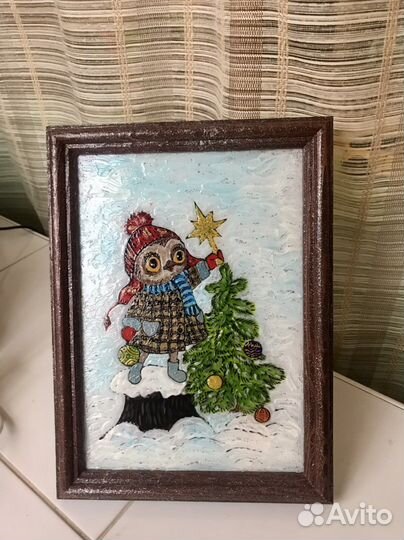Ручная витражная роспись рамка, стекло, новогодняя
