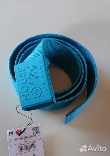 Ремень с Пряжкой тисненой тканый лазурный 105см