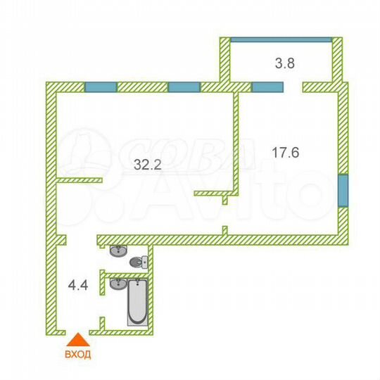 2-к. квартира, 58,2 м², 3/12 эт.