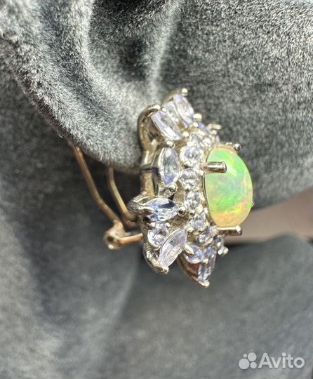 Серьги с танзанитом и опалом