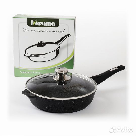 Сковорода Мечта гранит 22 см с крышкой