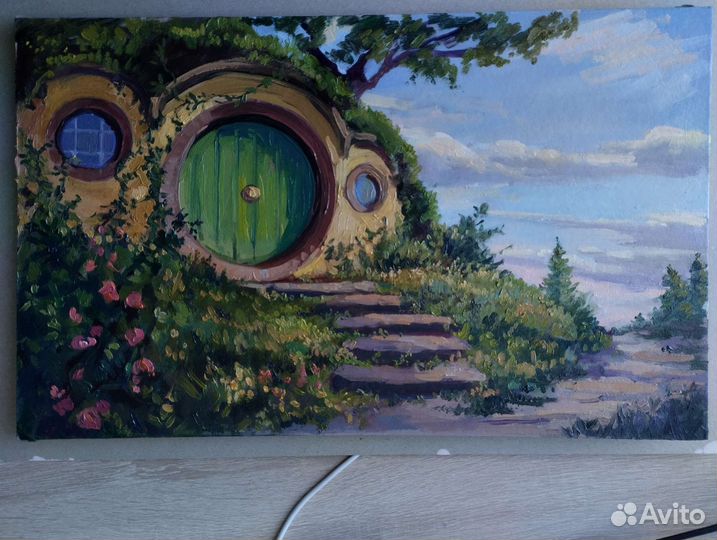 Картина в детскую.Домик хоббита из сказки. Фэнтези