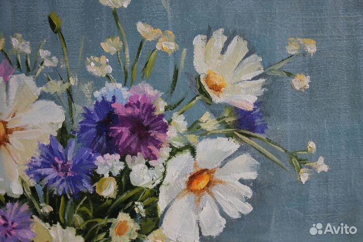 Картина маслом Полевой букет 35х25 двп