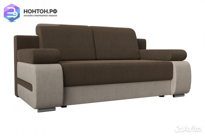 Диван еврокнижка Денвер рогожка коричневая / бежев