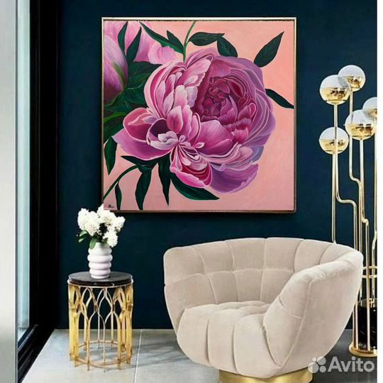 Картина маслом Пионы цветы 60х60