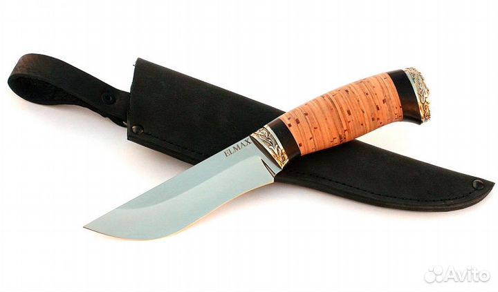 Нож Бекас сталь elmax, рукоять береста-черный граб