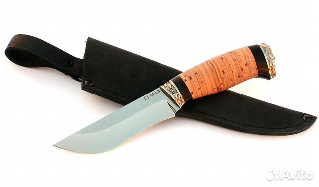 Нож Бекас сталь elmax, рукоять береста-черный граб