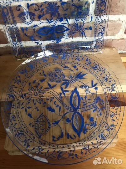 Блюдо синий лук, луковый узор