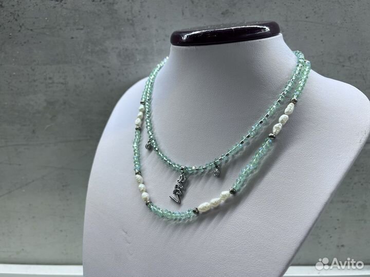 Бусы колье ожерелье чокер перламутр жемчуг серебро