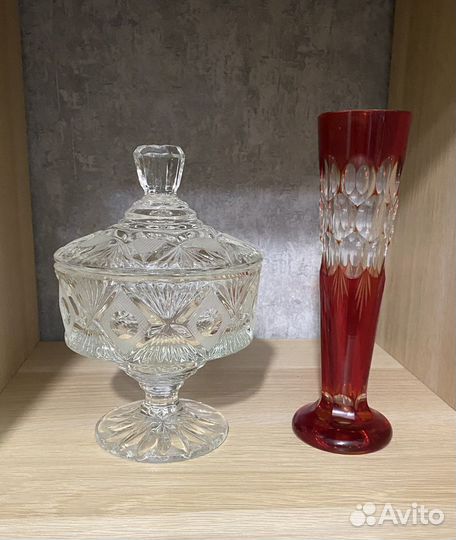 Ваза на ножке и ваза цветной хрусталь СССР