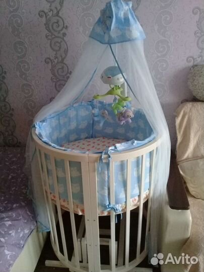 Детская кроватка трансформер круглая