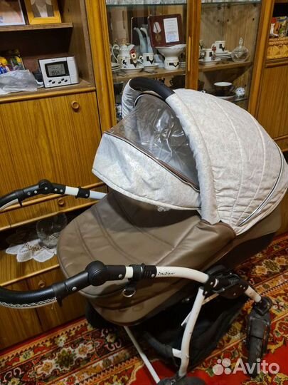 Детские коляски 2 в 1 ткань + эко кожа indigo