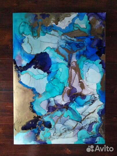 Картина абстракция в синих, голубых тонах, вода