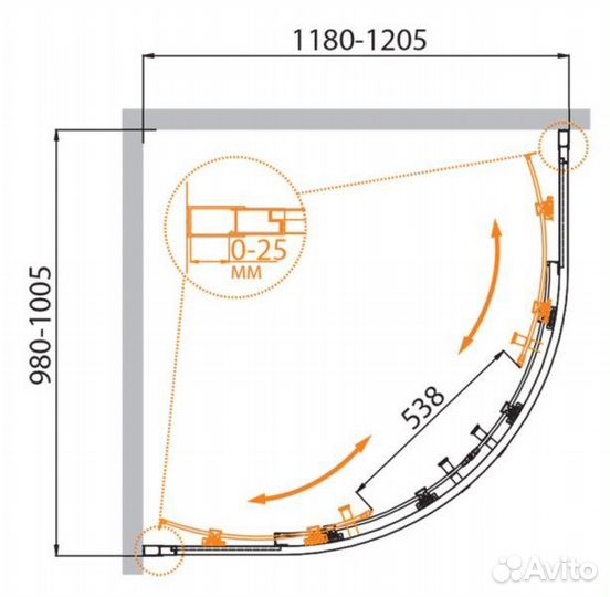 Душевой уголок Cezares molveno-RH-2-120/100-C-Cr-I