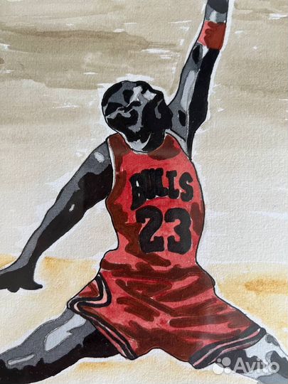 Картина акварель волейбол спорт мужчина