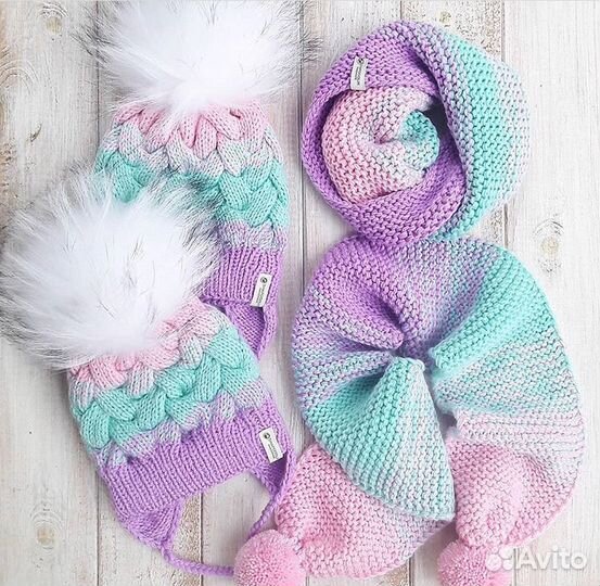 Комплект ручной работы, шапка- снуд- шарф