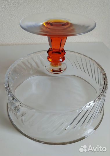 Большая хрустальная ваза для фруктов цветная ножка