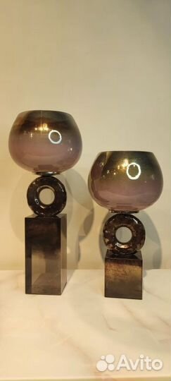 71PN-3115 Подсвечник стеклянный дымчатый d14*36см