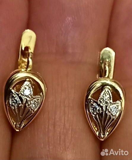 Серьги СССР с бриллиантами 750 проба