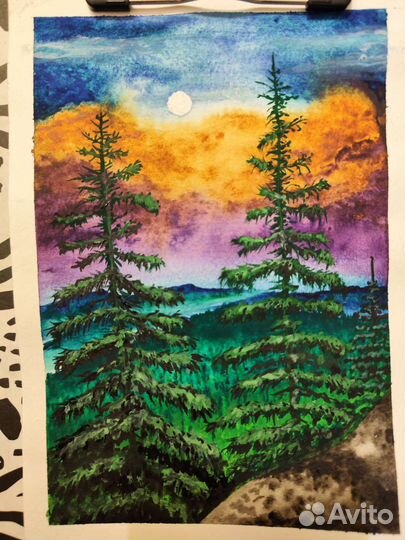 Картина акварель пейзаж