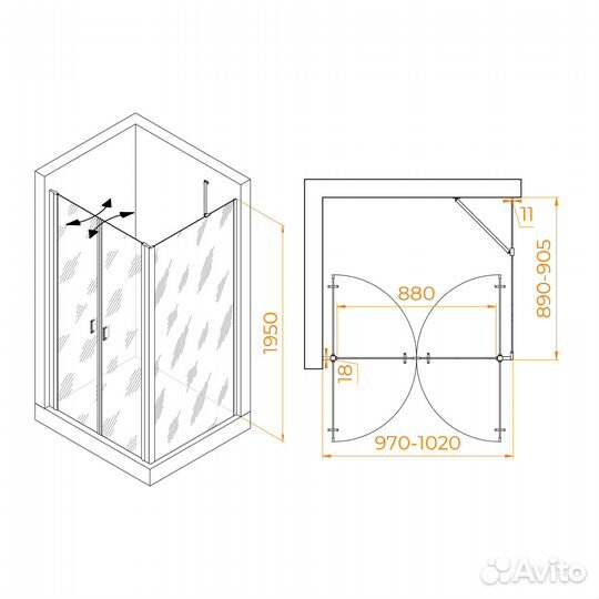 Душевой уголок RGW 1000x900 Прозрачное проф. Черн