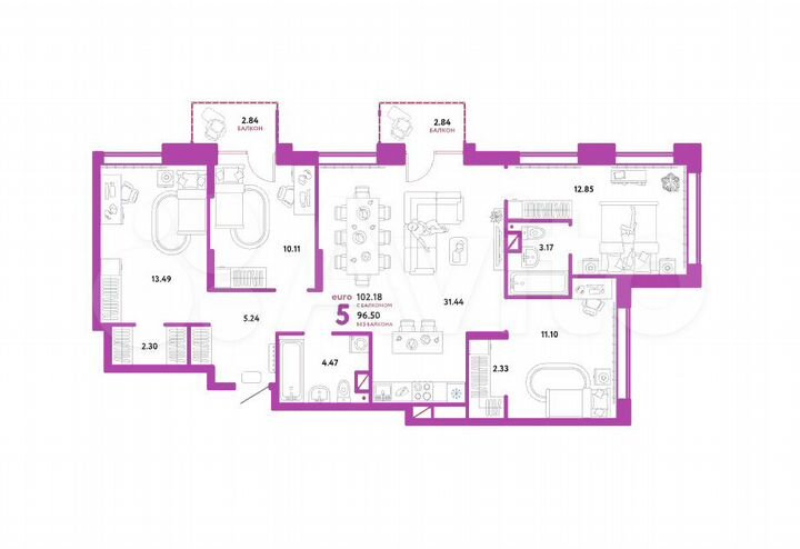 4-к. квартира, 102,2 м², 12/13 эт.