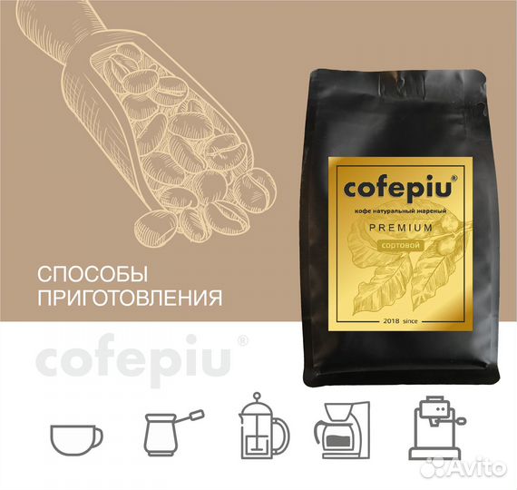 Кофе молотый Мед с Молоком Cofepiu 200г опт