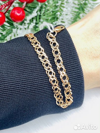 Золотой браслет двойной ромб