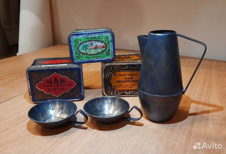 Набор вазочка и две чашки, мельхиор, СССР