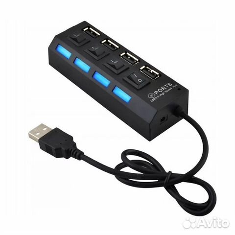 USB- Хаб, USB 2.0 на 4 порта, с выкл. с LED подсв