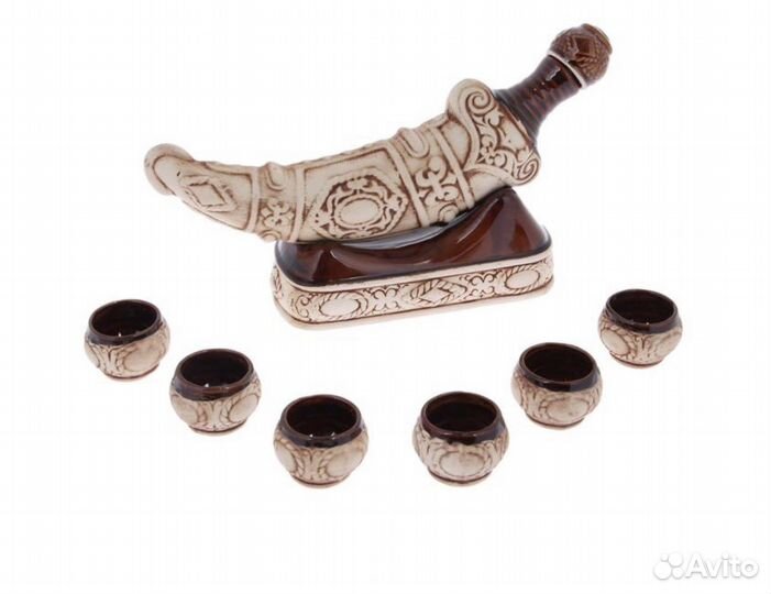 Штоф с рюмками шамотная глина