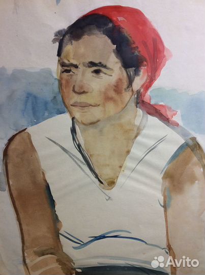 Картина. Работница в красной косынке. Донбасс