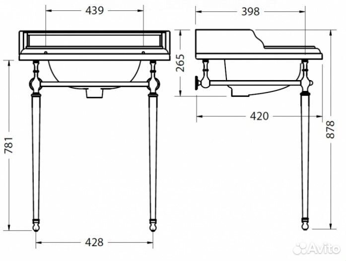 Раковина с подстольем Burlington Classic B20 T52 CHR