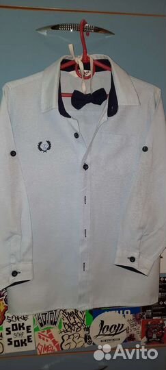 Рубашка детская голубая с бабочкой р.128