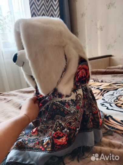 Шапка капюшон норка +павлопасадский платок