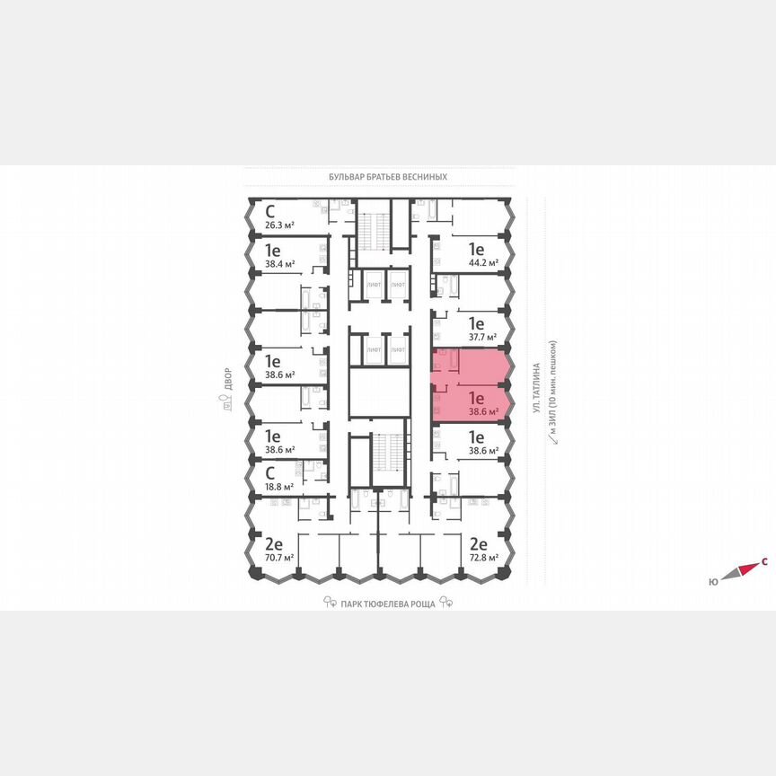 1-к. квартира, 38,6 м², 11/43 эт.