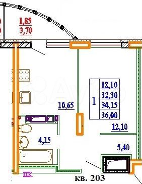 1-к. квартира, 36 м², 10/14 эт.
