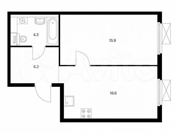 1-к. квартира, 43 м², 2/25 эт.