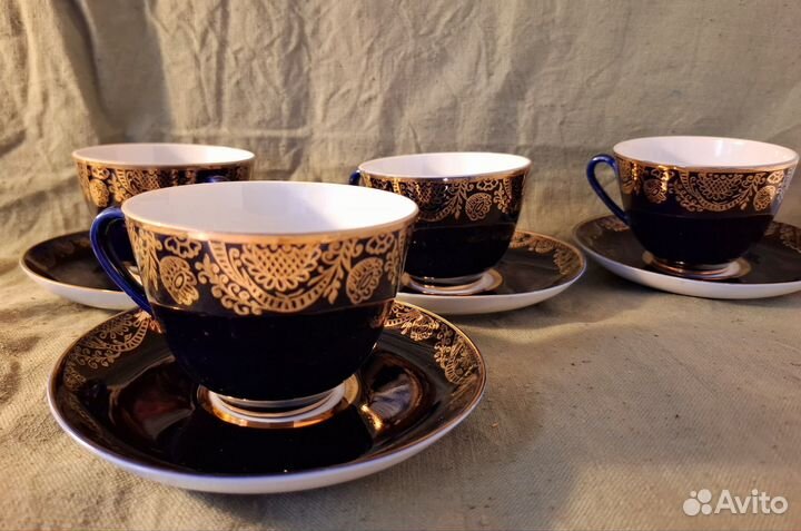 Чайные пары лфз, кобальт с позолотой