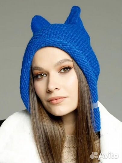 Шапка женская вязаная с ушками