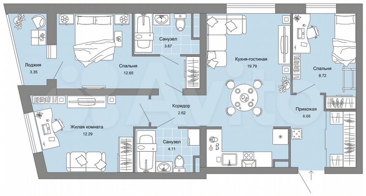 3-к. квартира, 72 м², 7/12 эт.