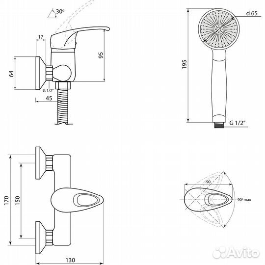 Смеситель Славен для душа Прораб Р (сл-од-Р40)